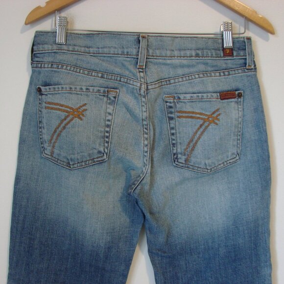 7 For All Mankind Dojo Jeans Boho Wide Leg Flare Mid Rise Medium Wash Tall 30 - Picture 13 of 16